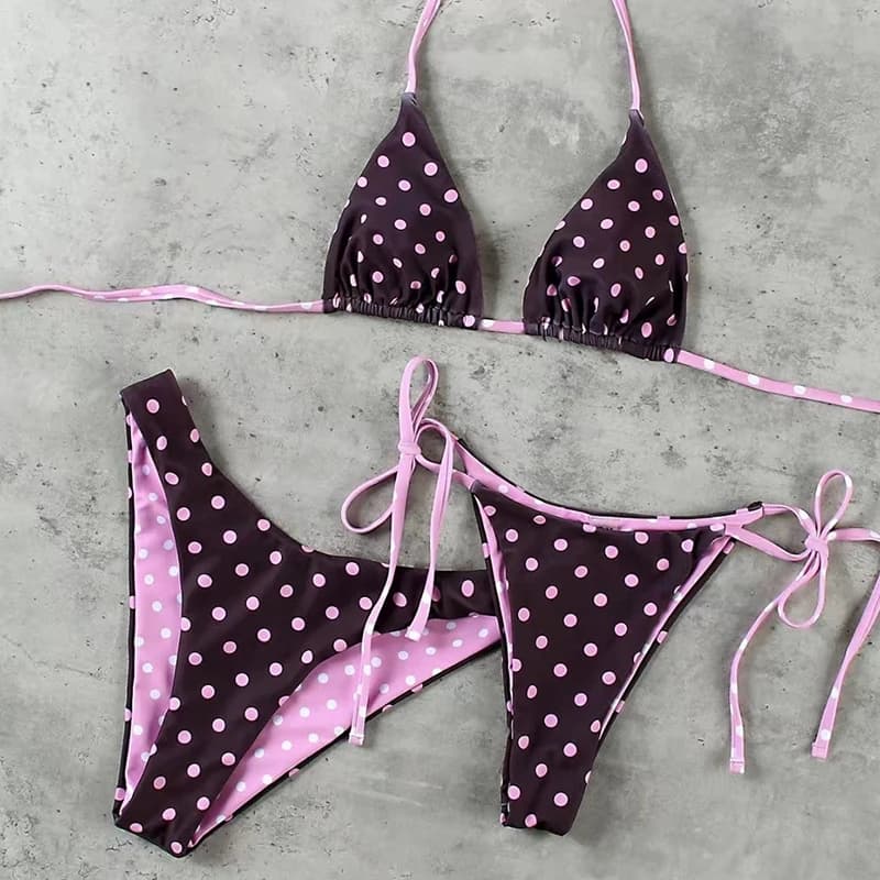 Micro Bikini Sexy 2026 Donna, Set Tre Pezzi a Pois, Costume da Bagno Brasiliano Push-Up, Bikini Diviso con Lacci