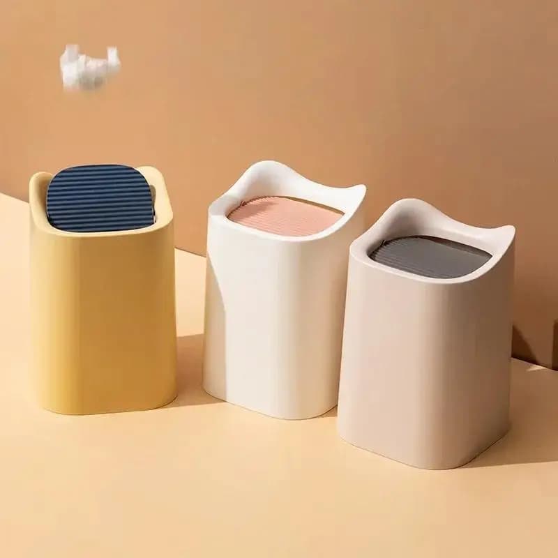 1 pz piccola spazzatura in PP tinta unita con coperchio mini secchio porta immondizia cestino per rifiuti organizzatore di immagazzinaggio per ufficio scatola portatile desktop