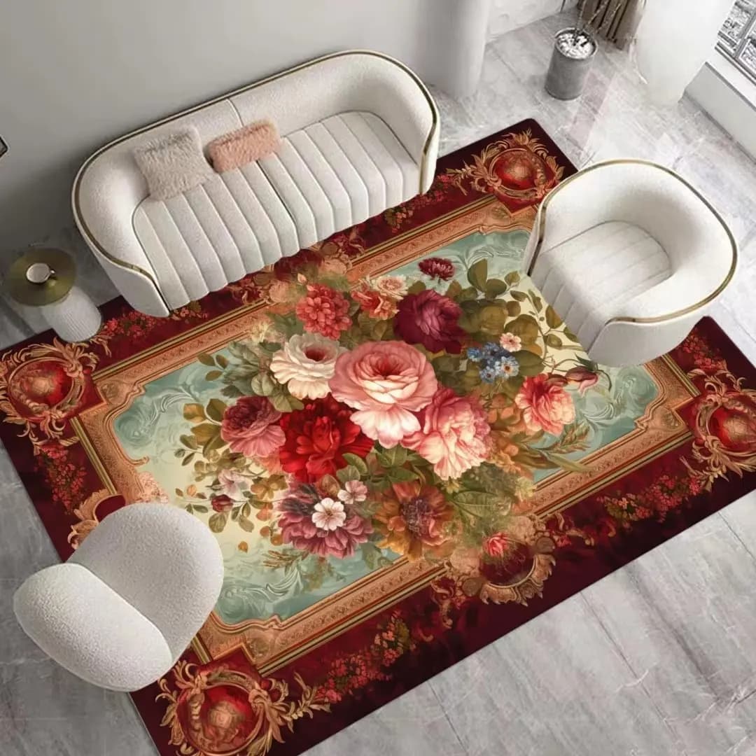 Luxury European Floral Carpets for Living Room Sofas 2x4m Big Size Area Rugs Decoration Bedroom Carpet Elastic Flannel Floor Mat