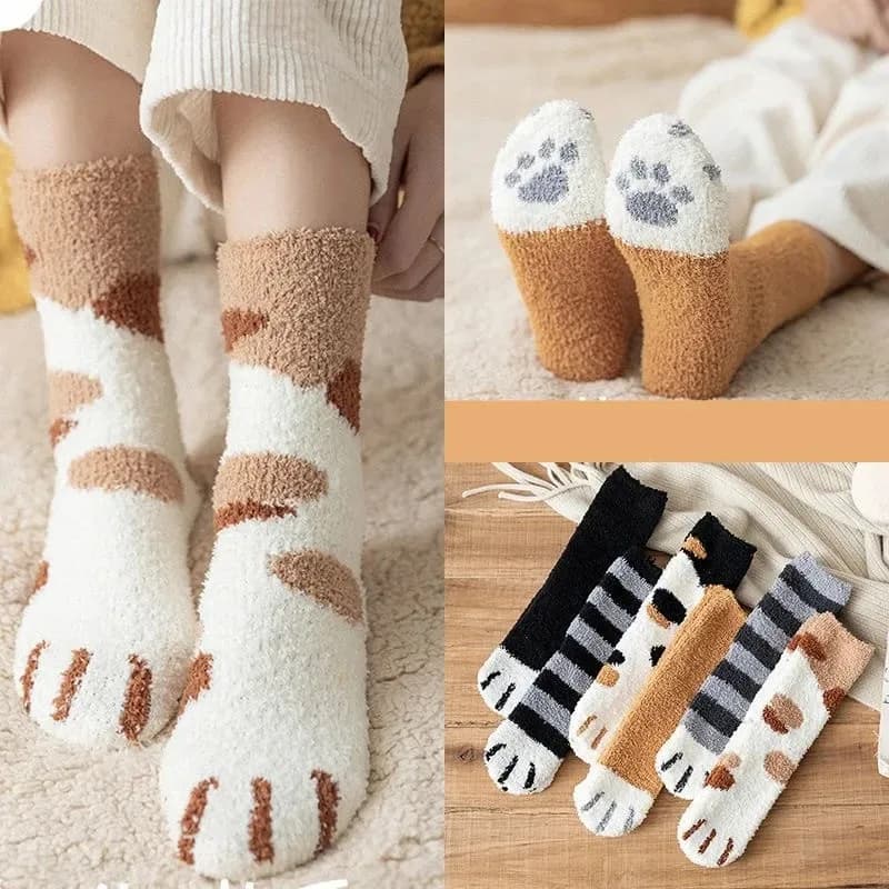 6 PZ/SET Calzini Gatto Simpatici Calzini Bianchi per Le Donne Carino 3d Cane Gatto Zampa Modello Femminile In Pile Caldo Calzini Divertenti Pavimento di Casa Dormire