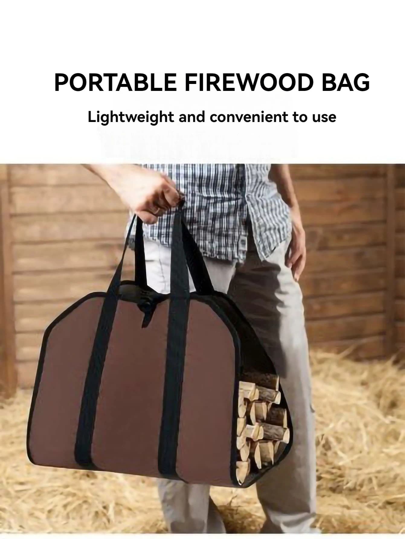 Borsa porta legna da ardere in tela, extra large e resistente, per caminetti, stufe a legna, legna da ardere, tronchi, campeggio