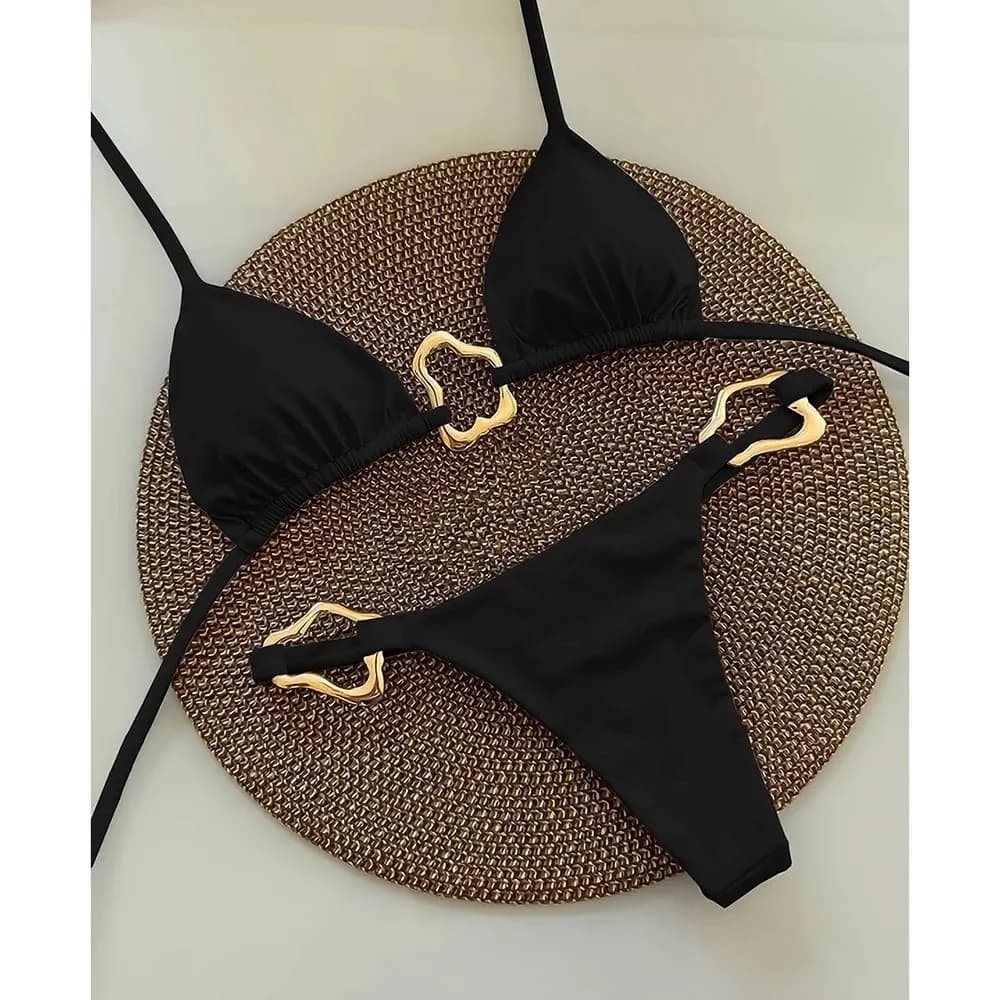 2025 New Sexy Solid Color Women's Split Lace Up Two Piece Bikini Set Swimsuit Swimwear