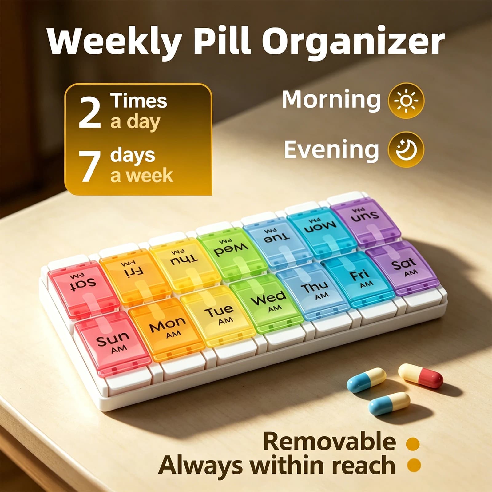 New Weekly Pill Organizer Press-open Pill Case Portable Travel Pill Box Vitamins Tablet Medicine Holder Food-Grade PP Materials