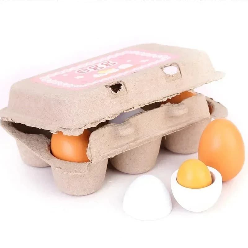 Set di 6 Uova in Legno Giocattolo per Bambini, Gioco di Ruolo Cucina, Giocattolo Educativo per lo Sviluppo Precoce dei Bambini