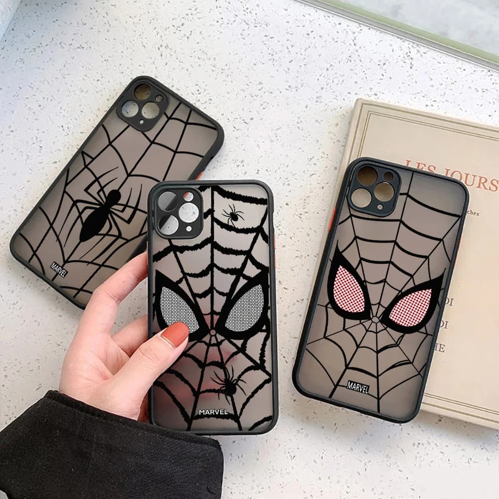 Marvel Spiderman Matte Translucent Case For iPhone 17E 17 16 16E 15 14 13 12 11 Pro Max 17Air 7 8 Plus XS Shockproof Armor Cover