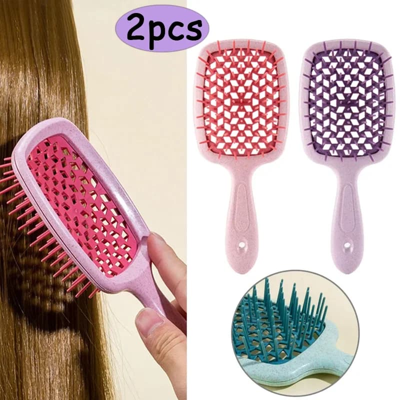 Set of 2 Detachable Professional Brushes and Antistatic Combs with Design Cord for Body Massage, Ideal for Bagnate or Dry Hair