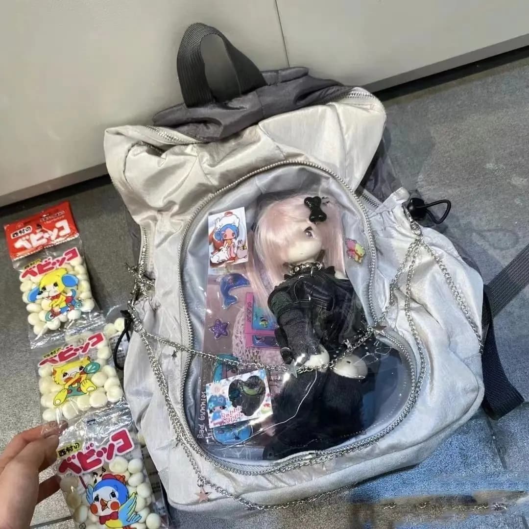 Y2K Casual Ita Backpacks Large Capacity Rucksacks Cute Girl Transparent Display Knapsack Teenage Trendy Travel Schoolbags