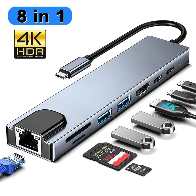 USB Hub type C 8 in 1 for MacBook Pro USB Adapter Dual SD/TF USB 3.0 2.0 compatible with HDMI for MacBook laptop