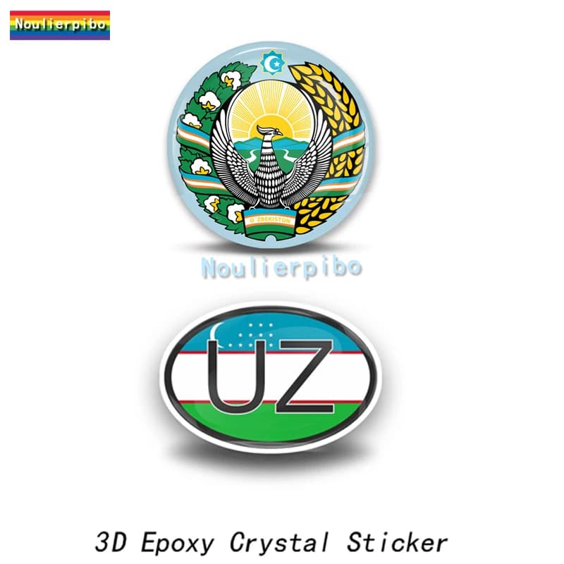 3D Epoxy Resin Uzbekistan Flag National Emblem Car Dome Sticker Vinyl Stereo Decal for Car Body Decoration Motorcycle Laptop