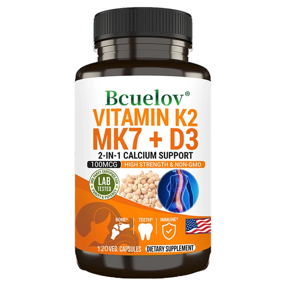 Integratore di Vitamina K2 (MK7) con D3 - Complesso di Vitamina D e K - Supporto per Ossa, Denti, Muscoli, Articolazioni, Cuore, Sistema Immunitario e Assorbimento del Calcio