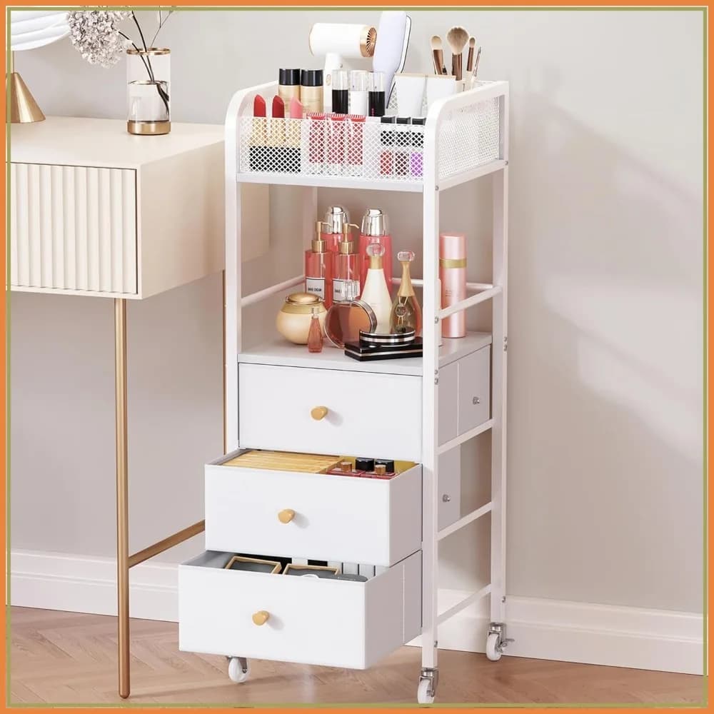 Carrello Organizzatore per Trucchi - 3 Cassetti per Cosmetici, Prodotti per la Cura della Pelle e Smalti