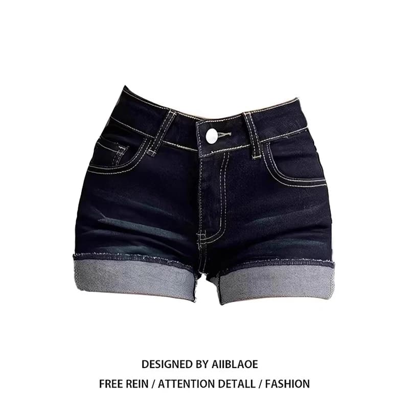 ZHIZOU Shorts in Denim Blue Women's Style Streetwear Vintage 2000 Y2K Gyaru, Jeans Shorts in High Life, Hot Pants Cowboy, Summer Clothing