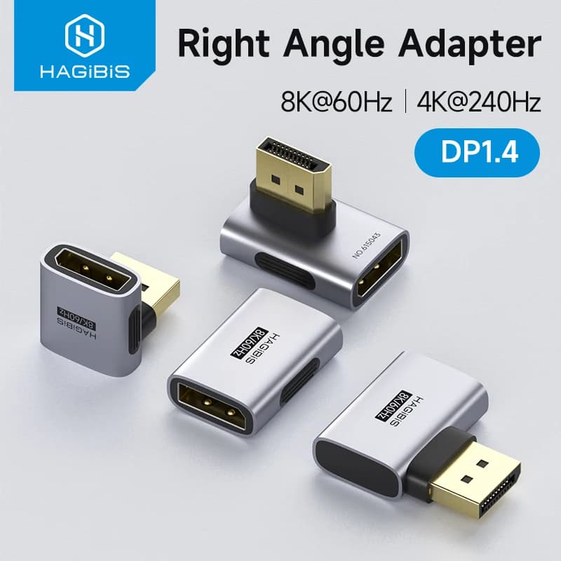 Adattatore DisplayPort Hagibis ad Angolo Retto 90 Gradi, Connettore Maschio-Femmina DP1.4, Cavo di Prolunga Convertitore 360Hz per PC e Laptop