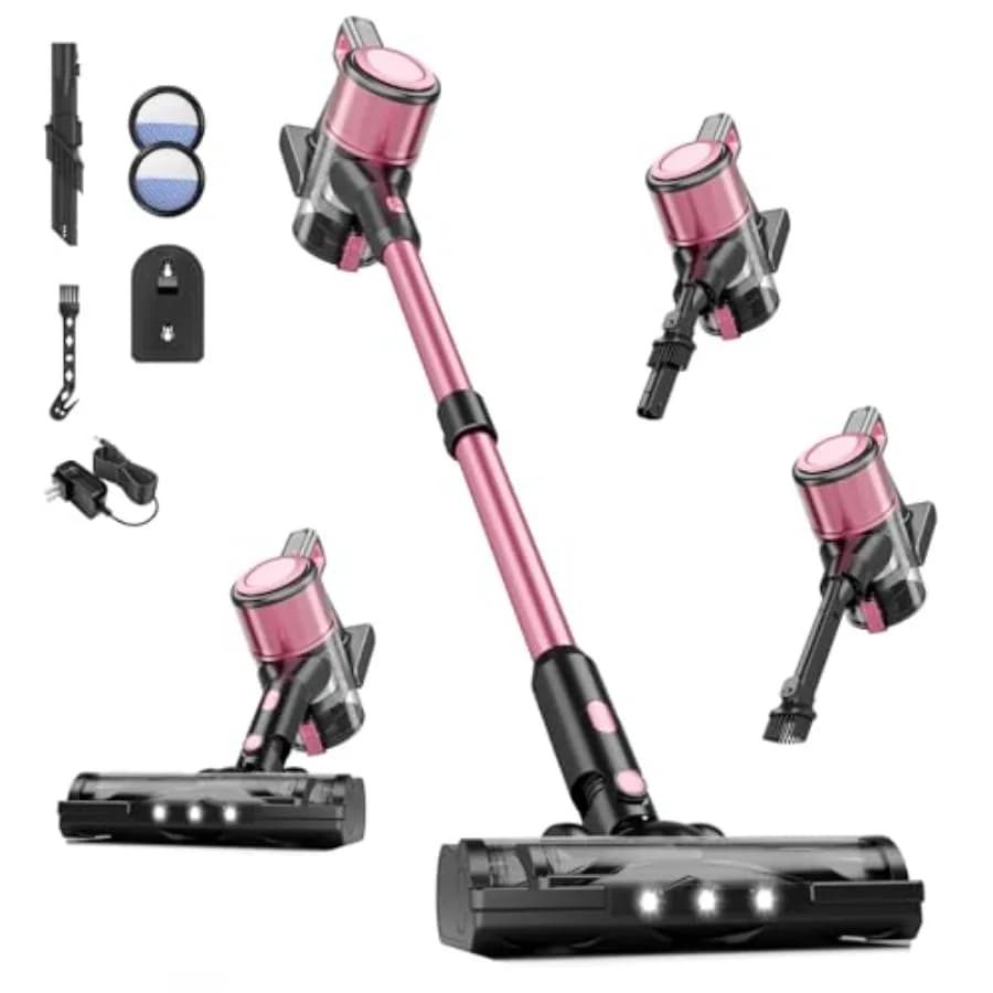Aspirapolvere Senza Fili 38Kpa Potente con Batteria Ricaricabile da 45 Minuti, Spazzola Anti-Groviglio a LED, 8-in-1 Portatile