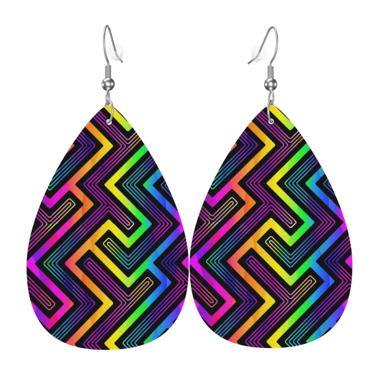 Orecchini pendenti in pelle PVC con motivo geometrico astratto colorato personalizzato Orecchini pendenti Gioielli per donne per moglie Madre regalo