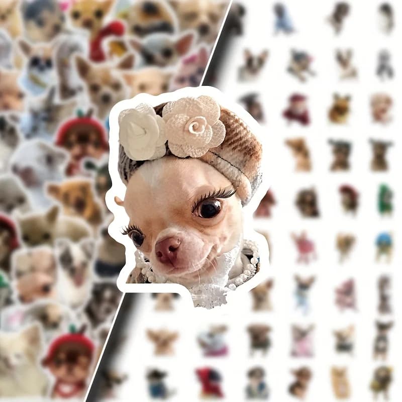 80 Realistic Chihuahua Dog Stickers, Abstract Cute Animal Decoration, Handbook Storage Box, Waterproof Stickers