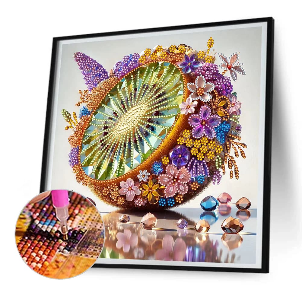 Kit Pittura Diamante 5D Fai da Te a Forma Speciale Kiwi 30x30cm, Arte per la Casa