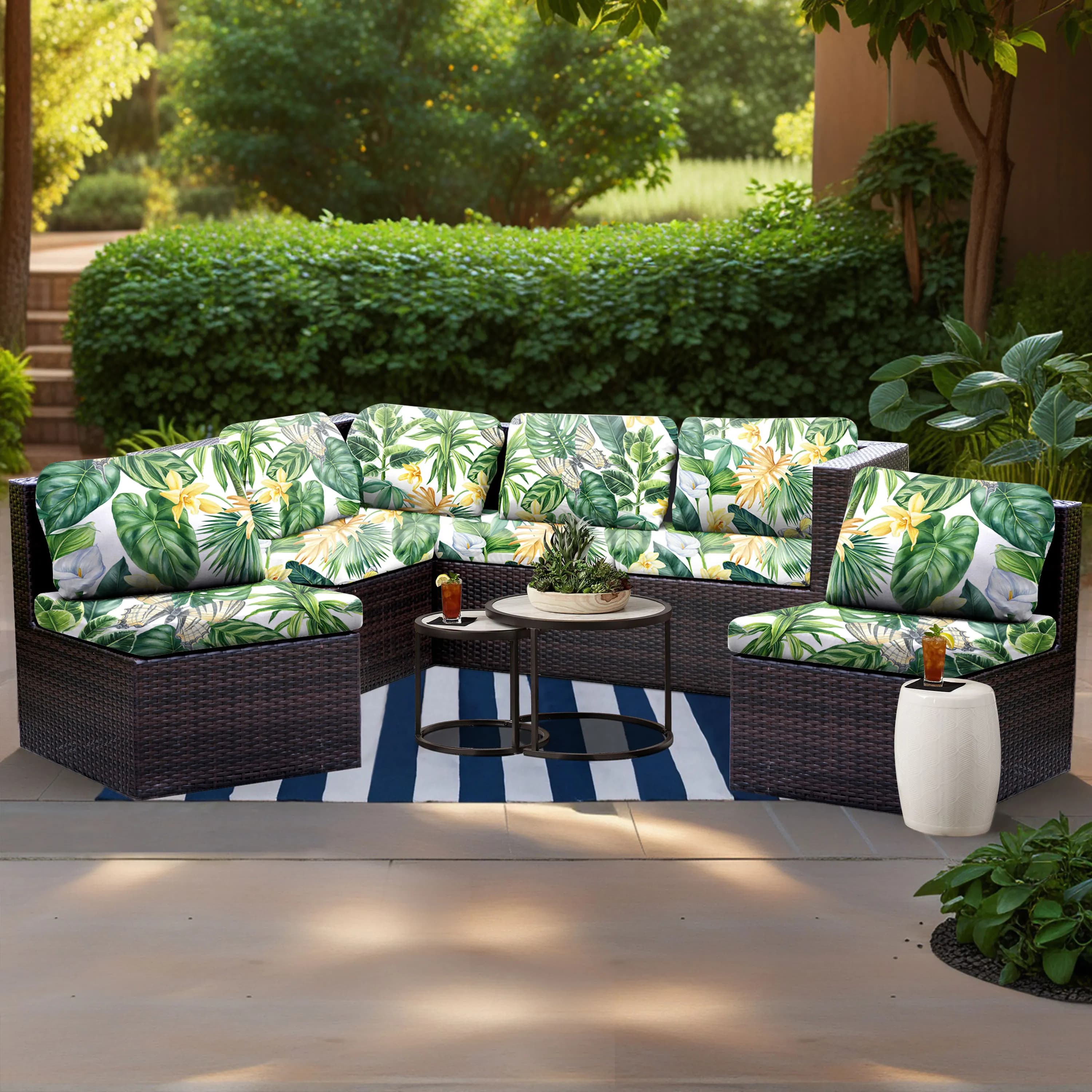 2/3/6/8PCS Outdoor Tropical Print Sofa Cushion Covers Non-Slip Furniture Protectors, Replacement for Individual Seat Cushions