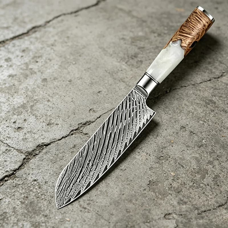 7 Inch Santoku Knife 67-layers Damascus Steel Blade Slicing Cleaver Japanese Kitchen Knife For Sushi, Sashimi & Beef Cutting