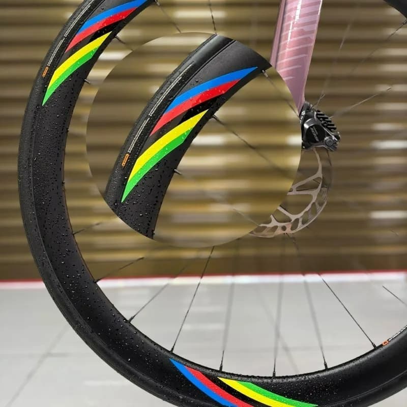 16Pcs Bicycle Wheel Sticker Set, Rainbow Racing Stripes Carbon Fiber Glossy Vinyl Wheel Decals, Black Base Exterior Decor