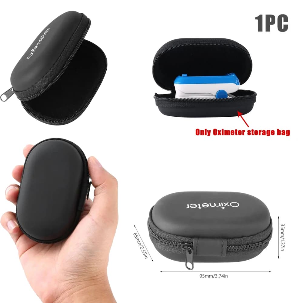 Tool bag for finger pulse oxymeter, practical design, spacious and robust protective cover, zipper, rigid support, portable
