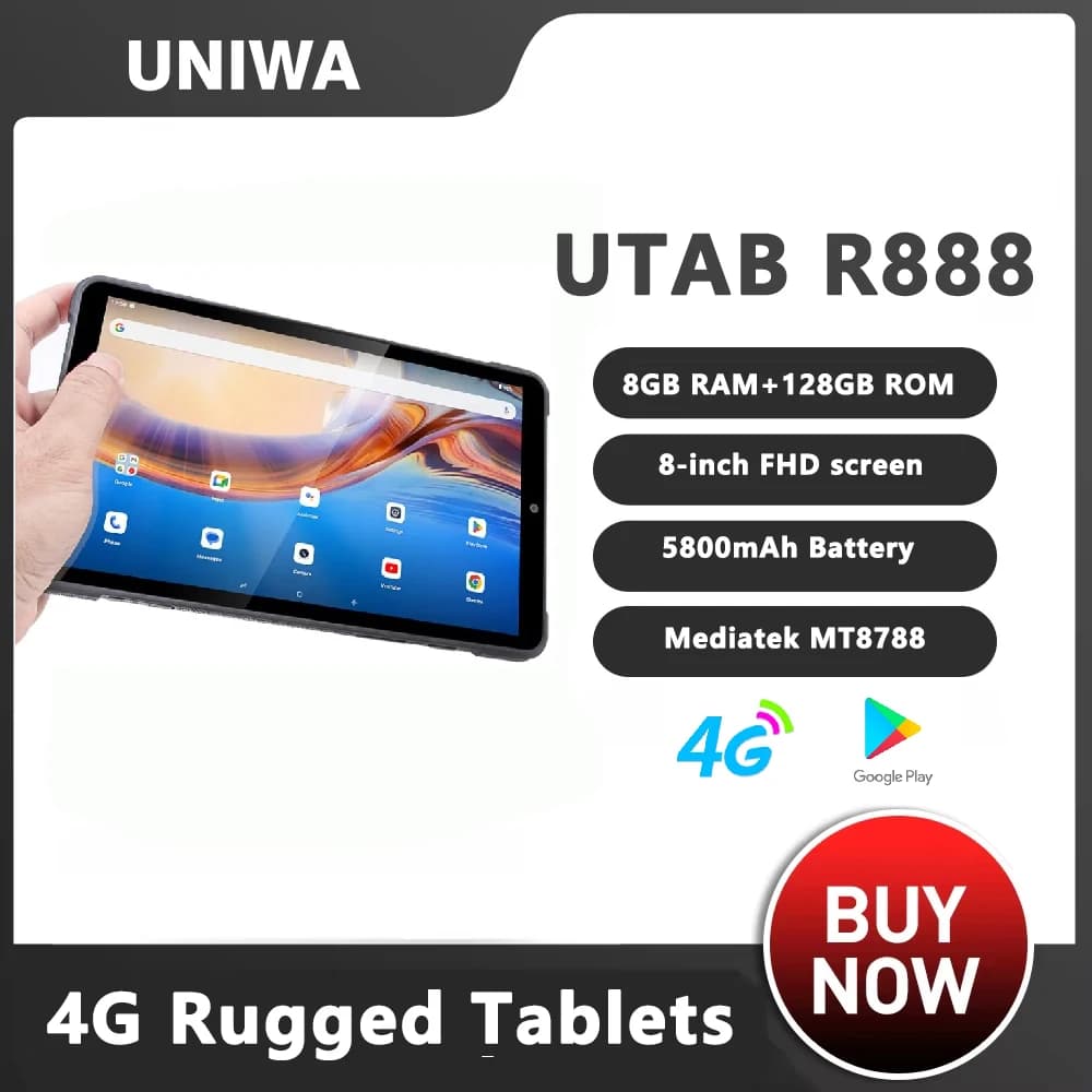 Global UNIWA UTAB R888 4G Tablet robusto IP68 Phablet impermeabile 8 “8GB RAM 128GB ROM 5800mAh Smart Tablet PC GPS NFC