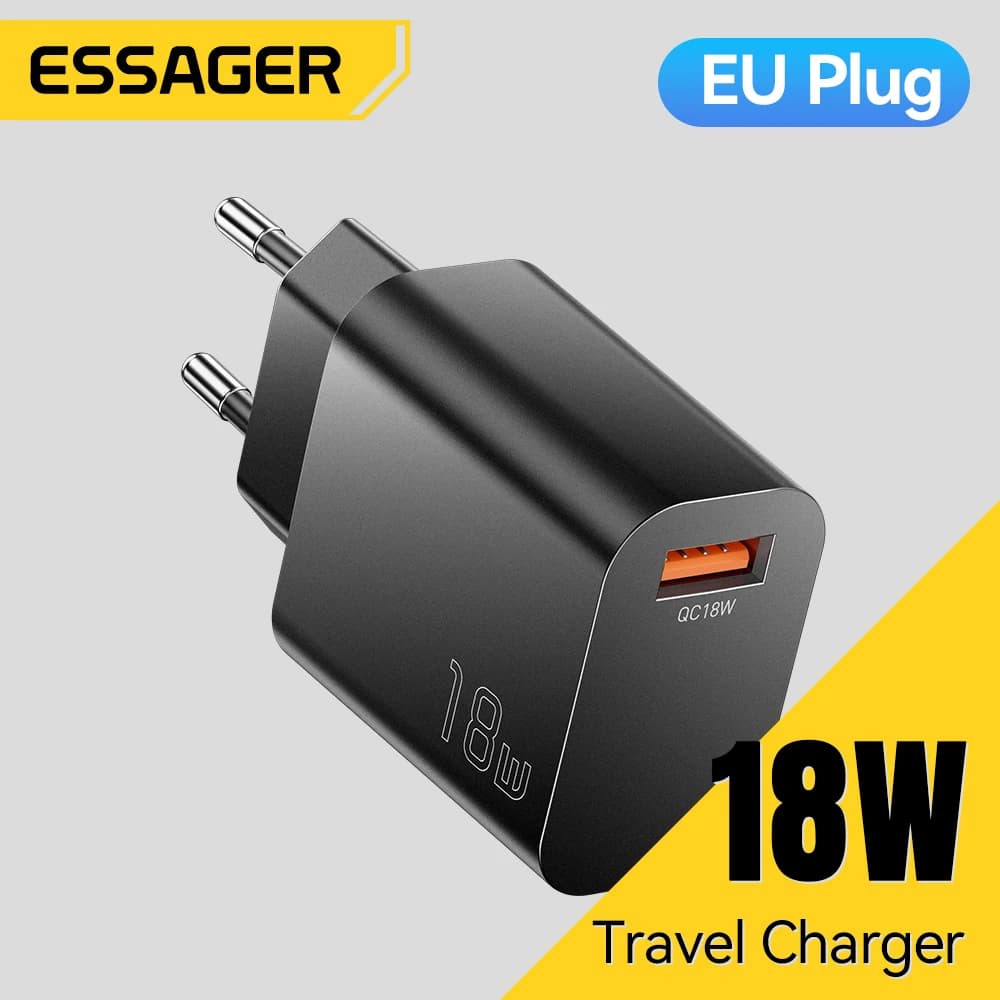 Caricatore da viaggio Essager 18W USB Quick Charge QC3.0 Caricatore rapido per telefono cellulare per Samsung Huawei Mate 60 Xiaomi iPhone 16