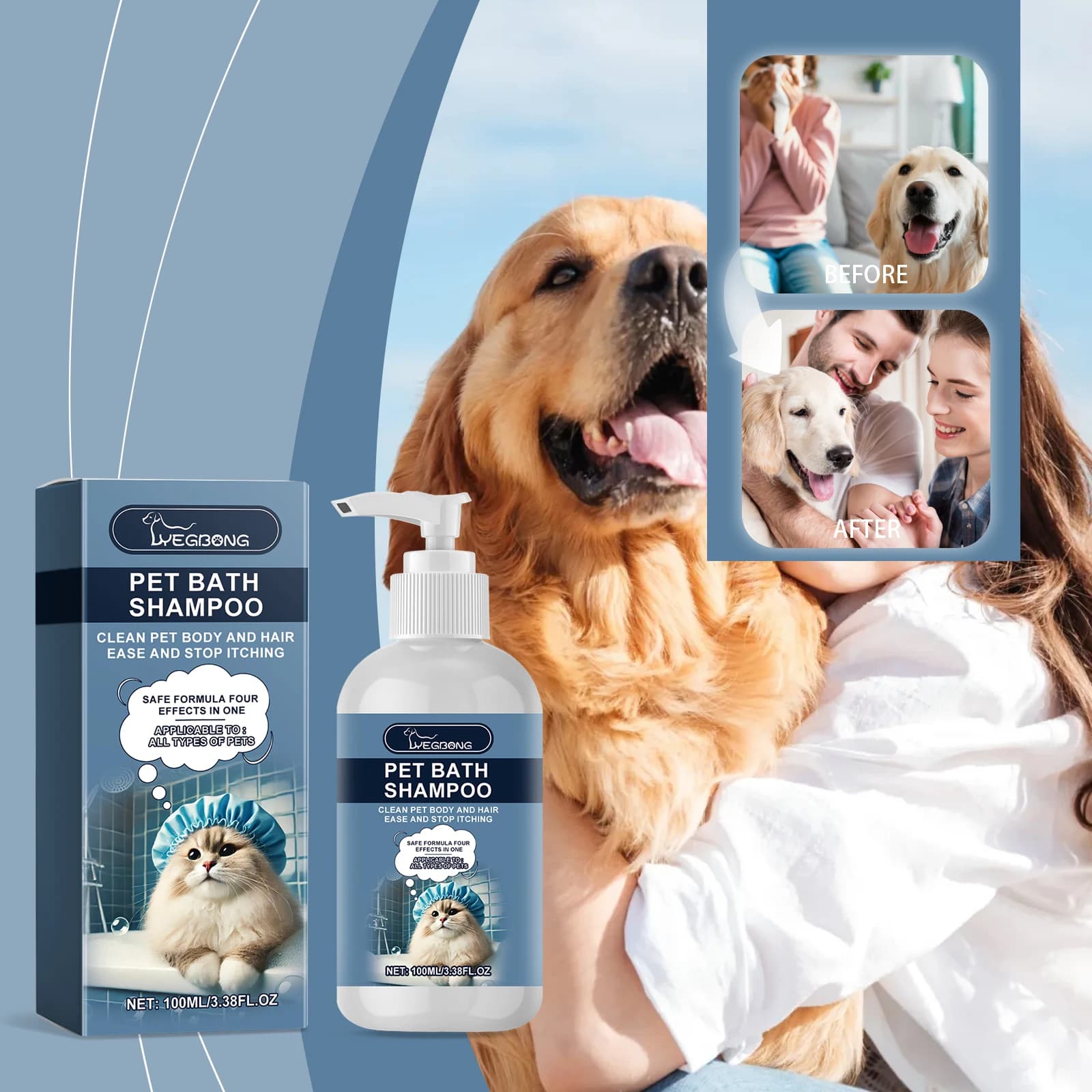 Shampoo per animali domestici per cani e gatti, detergente, bagno, idratante, nutriente, gel doccia, shampoo delicato