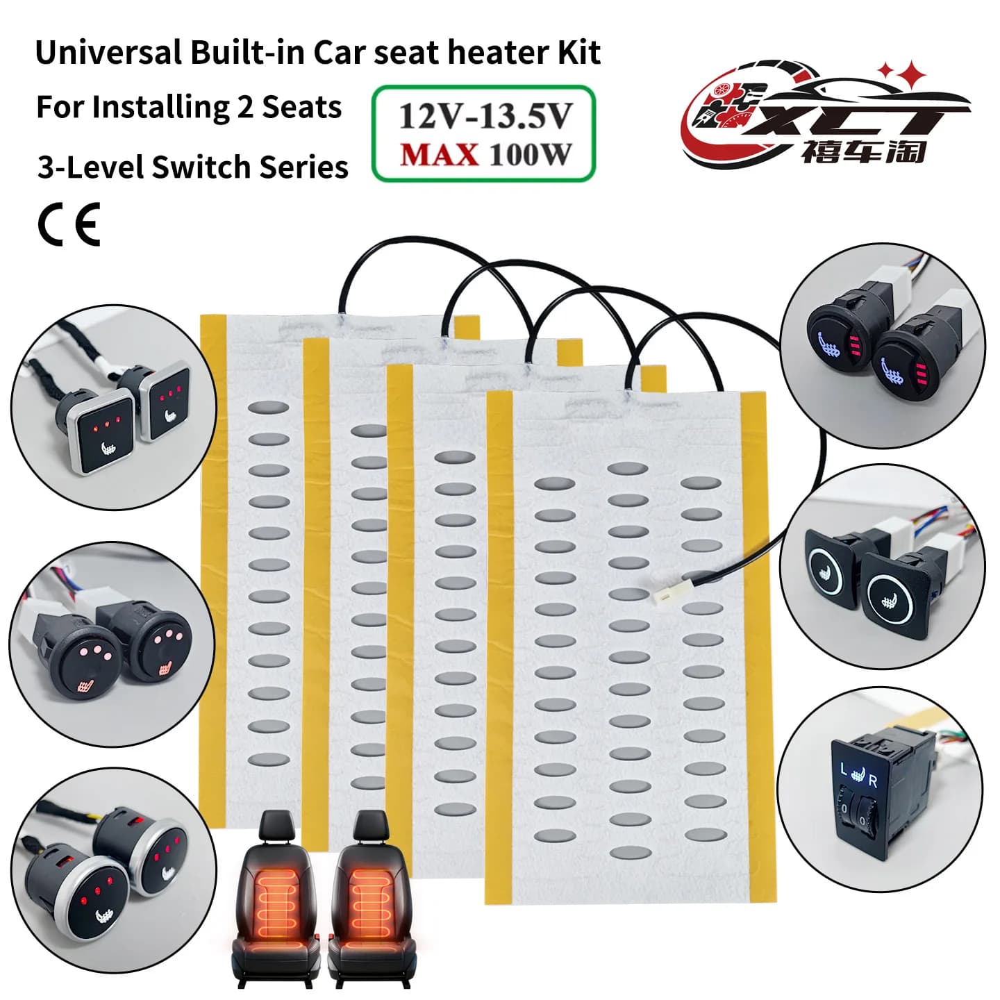 Universal Kit Self Seat Heater with Alloy Cable, Heater Mat and Wiring with 12V Switch, Improved Safety Components