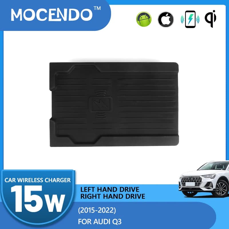 Caricabatteria per auto senza fili 15W Pad di ricarica rapida per Audi Q3 2016-2022 2015 Accessori per auto Strumenti per auto di ricarica wireless