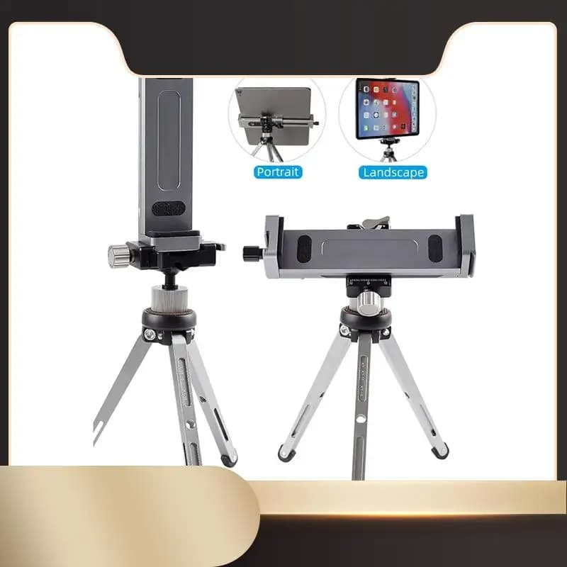 Staffa universale per treppiede con clip per supporto per telefono tablet in lega di alluminio per telefoni cellulari Installazione semplice (Grigio-N) -N