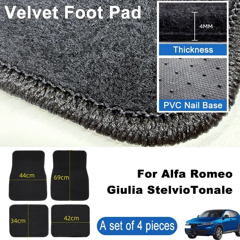 Tappetini per Auto Alfa Romeo Giulia Stelvio, Neri Antiscivolo, Set da 4 Pezzi Anteriori e Posteriori, Tappeti e Accessori per Interni Auto