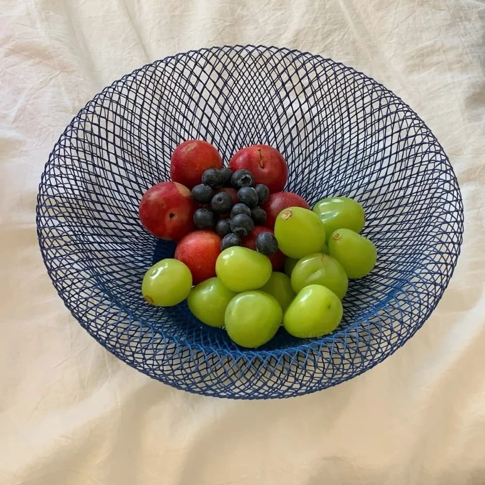 Cesto Rotondo in Ferro Battuto per Frutta, Piatto Cavo per Frutta Secca, Cesto a Rete per Snack, Cesto Decorativo Grande per Frutta e Verdura
