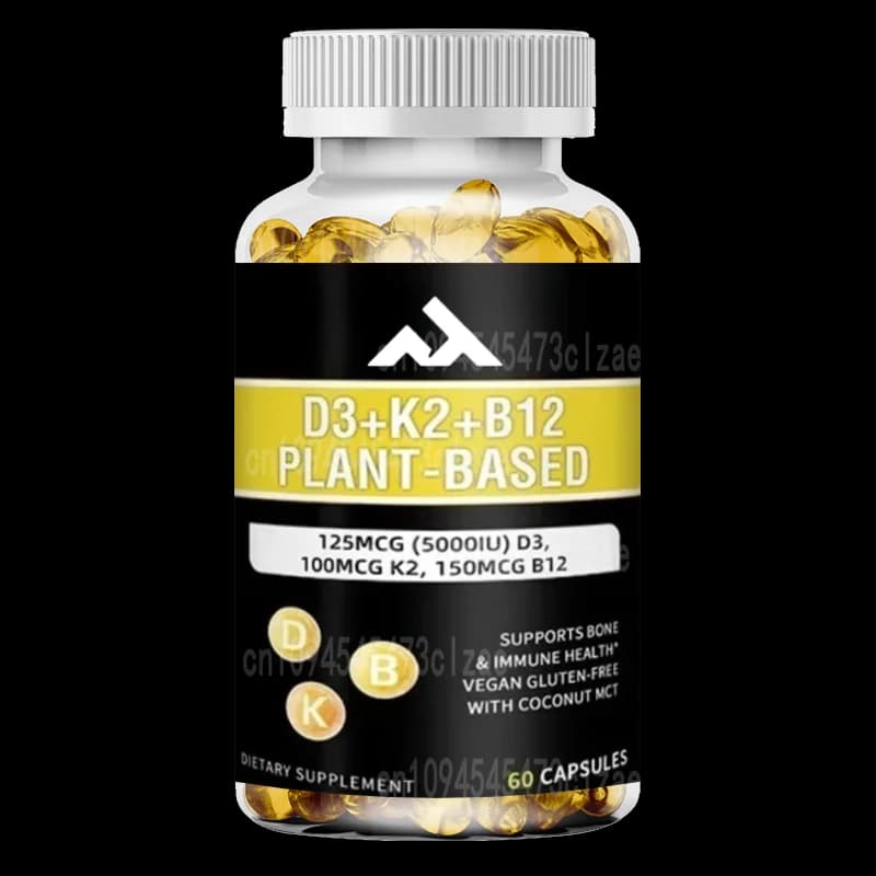 Vitamin D3 5000IU and 100 Mcg vitamin K2 capsules for calcium absorption, bone regeneration, immune support, food supplement