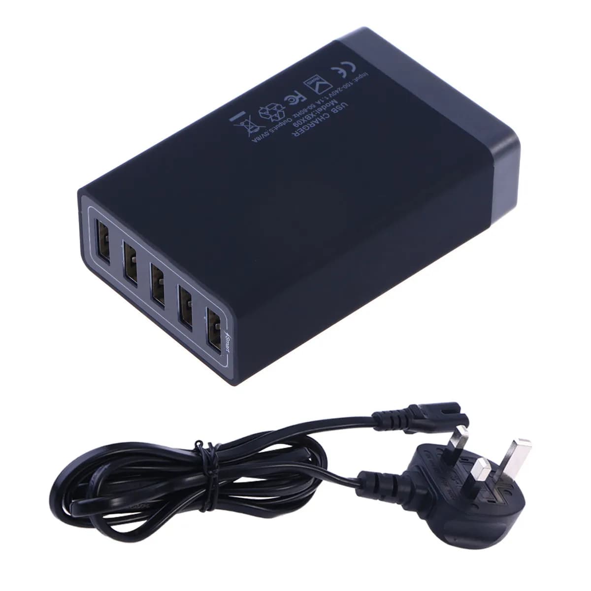 5-Port Usb Charger 30W 5V/8A Travel Power Adapter Fast Charging Station For Phone Tablet Camera Headset Multi Devices