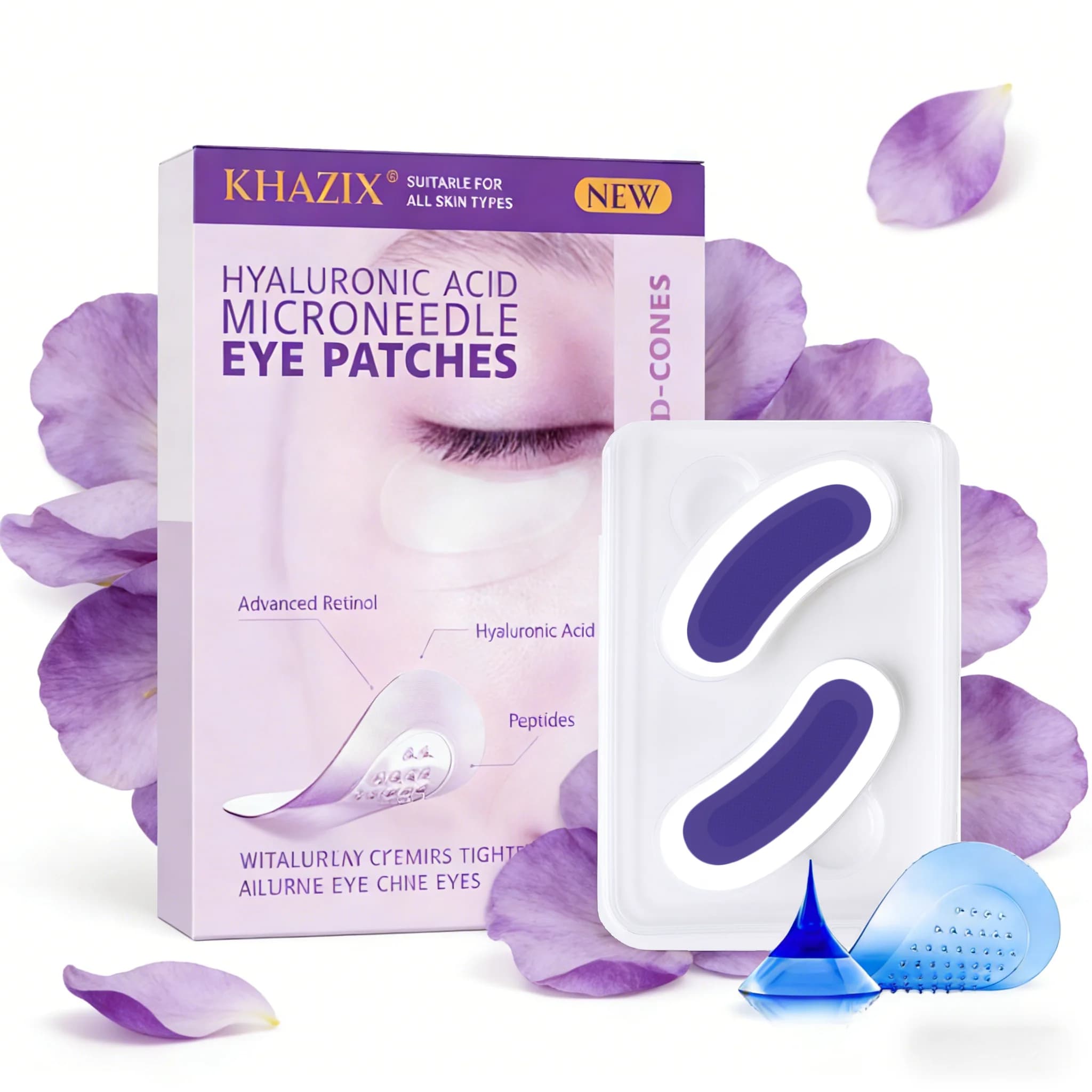 Patch Occhi Rassodanti con Peptidi e Retinolo, Acido Ialuronico Idratante, Riduce le Zampe di Gallina, Rughe della Fronte e del Sorriso, 1 Paio
