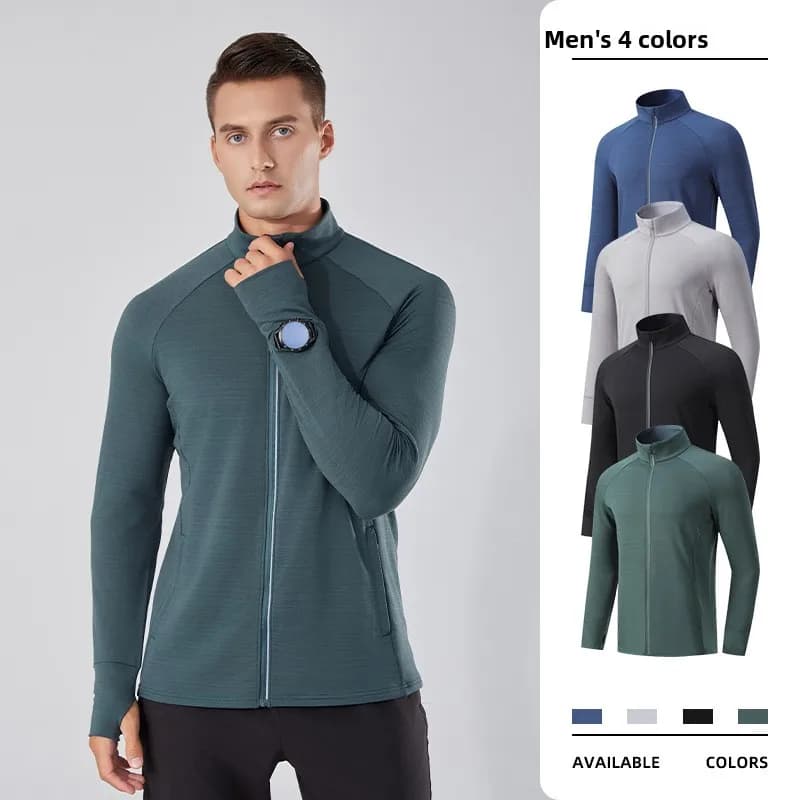 Running Jacket with Polish Hole, Reflective Zip, High Collar, Sportswear for Gym, Jogging and Training, Unisex