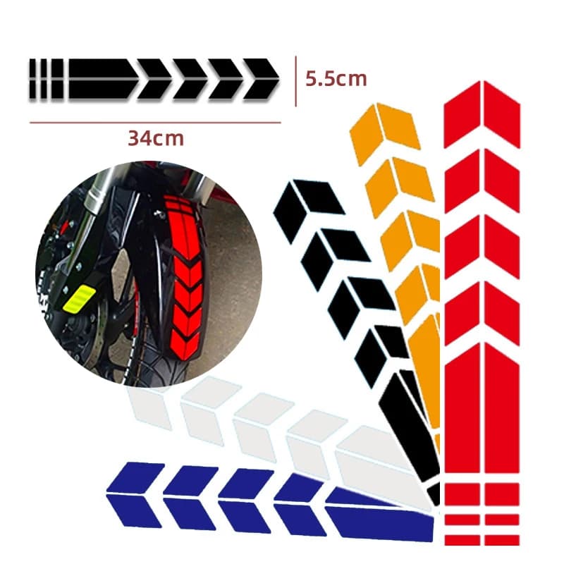 Adesivi riflettenti universali per frecce a strisce per moto, avvertimento di sicurezza, pasta per parafango, accessori per decalcomanie con nastro impermeabile antiolio