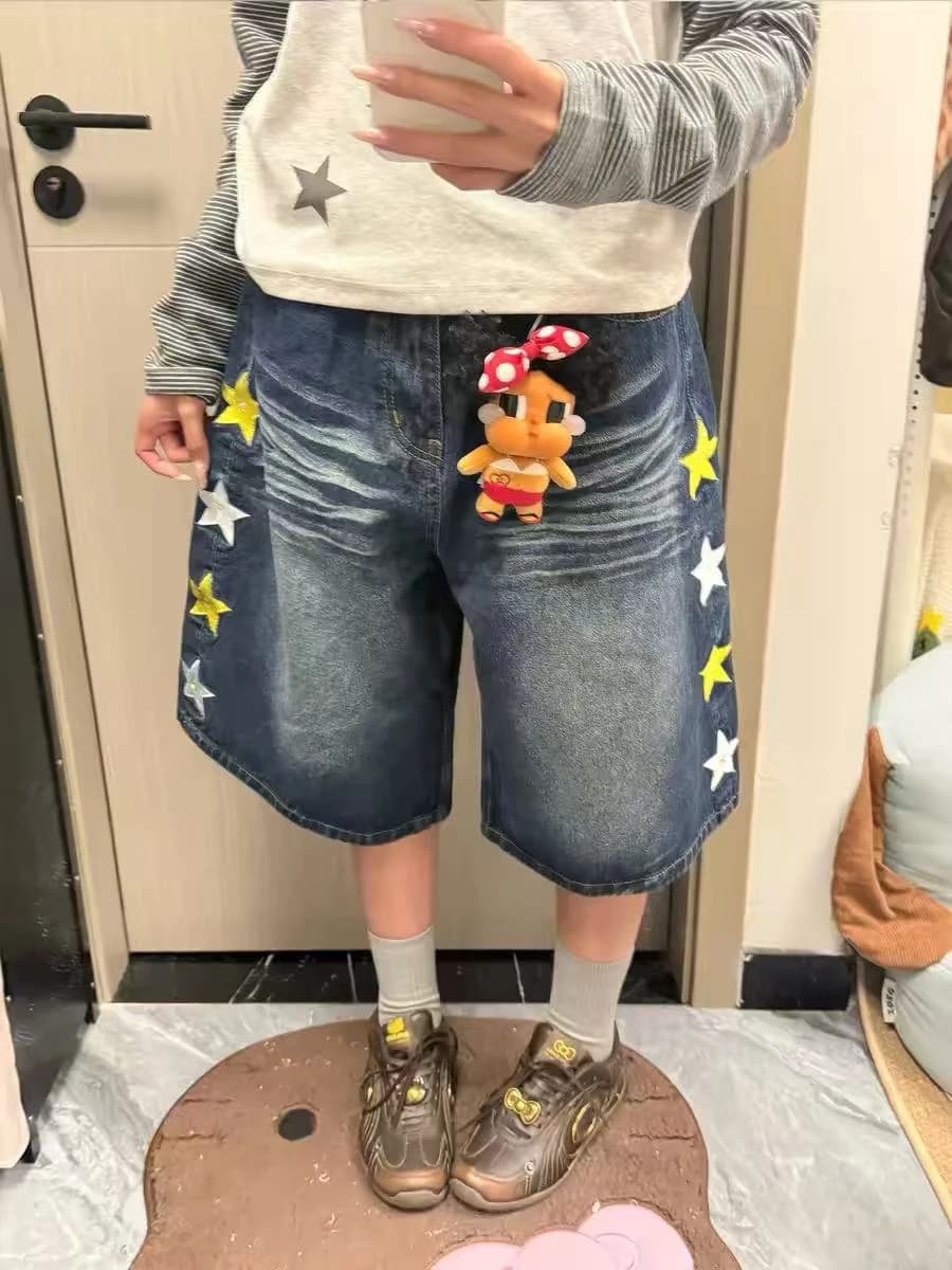 High Waist Wide Leg Jeans Shorts Women's Summer American Style Seven-Five Denim Shorts plus Size Loose Fit Slimming Jeans