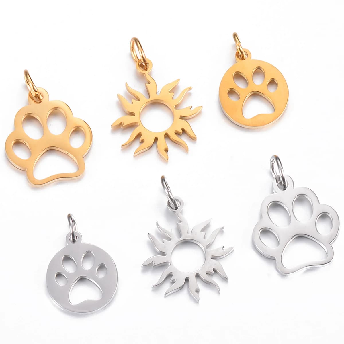 10Pcs Paw Print/Sun Charm Pendant Stainless Steel Accessories For DIY Handmade Necklace Earrings Bracelet Making Jewelry