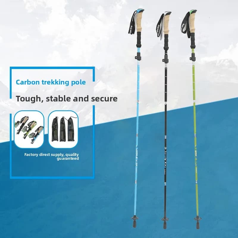 Carbon Trekking Sticks Retractable to 5 Sections with External Block, Hiking Sticks, Climbing and Trail Running
