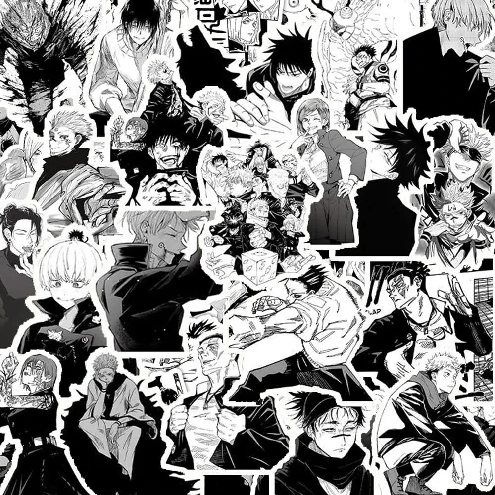 10/30/50/100 Pezzi Adesivi Classici Anime Jujutsu Kaisen, Cool Decalcomanie Bianche e Nere per Valigie, Quaderni, Telefoni, Sticker Cartoon Manga