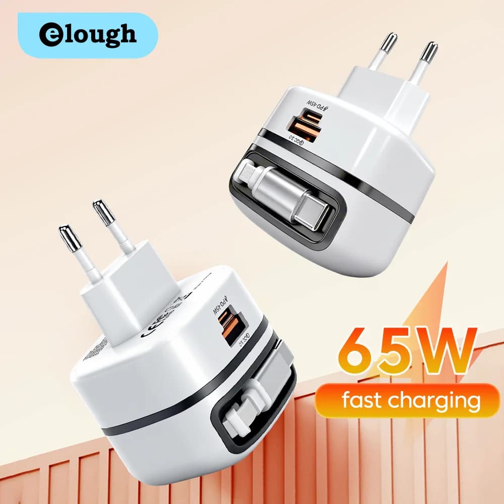 Caricatore per telefono cellulare a ricarica rapida USB tipo C da 65 W con cavo retrattile di tipo C Super Charge per Iphone 16 15 Samsung POCO Xiaomi