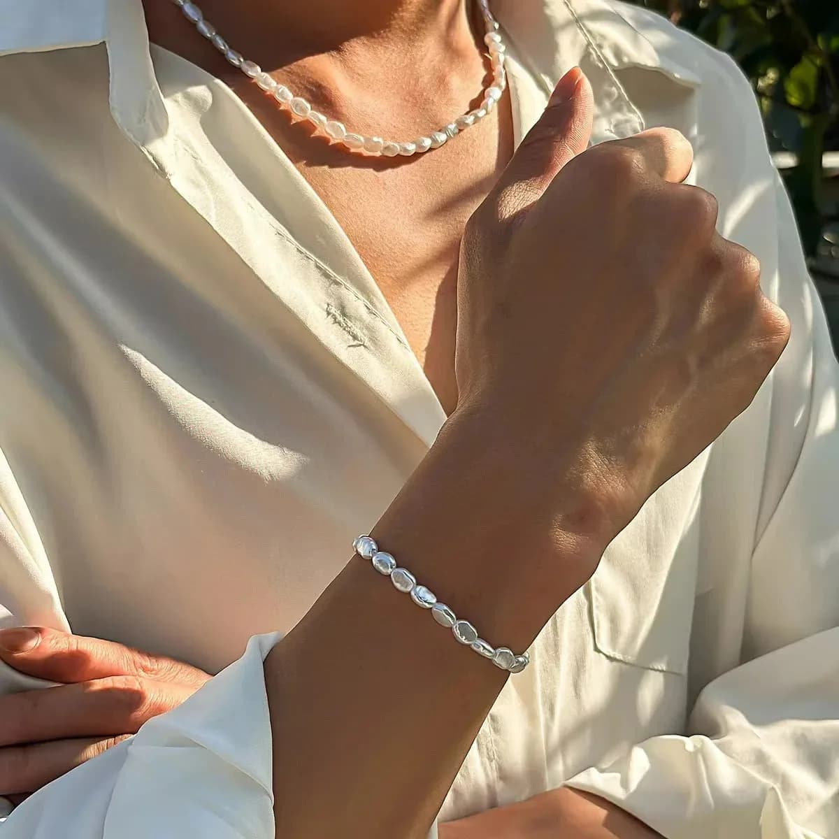 Bracciale Semplice in Stile Barocco con Perle Imitate, Bracciale con Perline in Acrilico, Gioielli alla Moda, Accessori Trendy per Uomo e Donna
