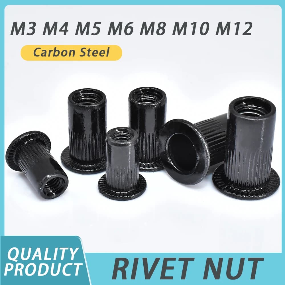 50/100pcs Carbon Steel Flat Rivet Nut M3 M4 M5 M6 M8 M10 M12 Rivnut Flat Head Threaded Rivet Insert Nutsert Cap Rivet Nut