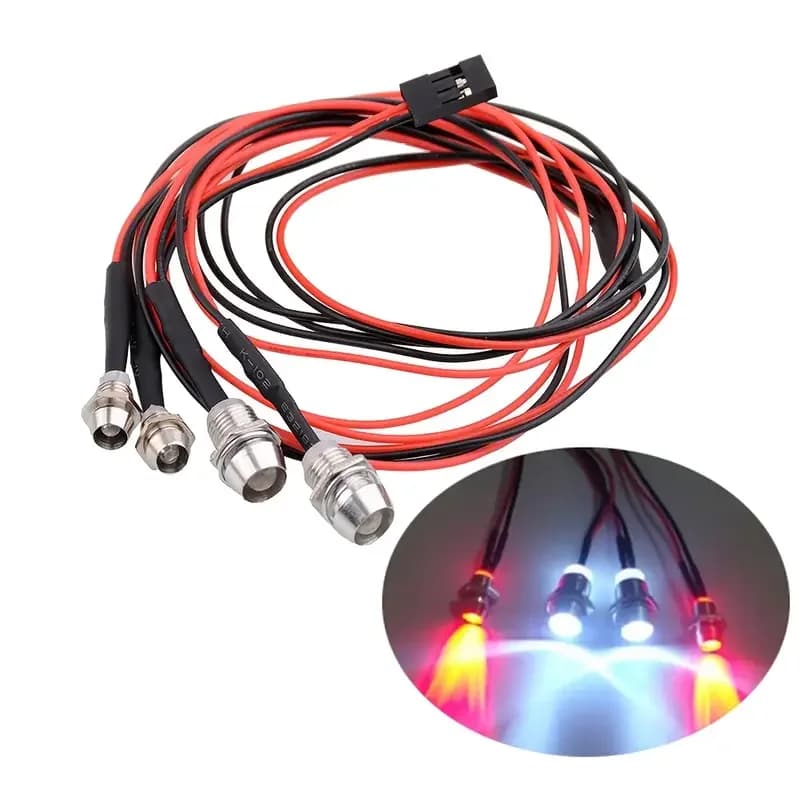 Kit luce LED da 3 mm/5 mm per auto RC - Fari rossi/bianchi, Fari 4 LED con spina Futaba, Accessori per auto modello fai da te