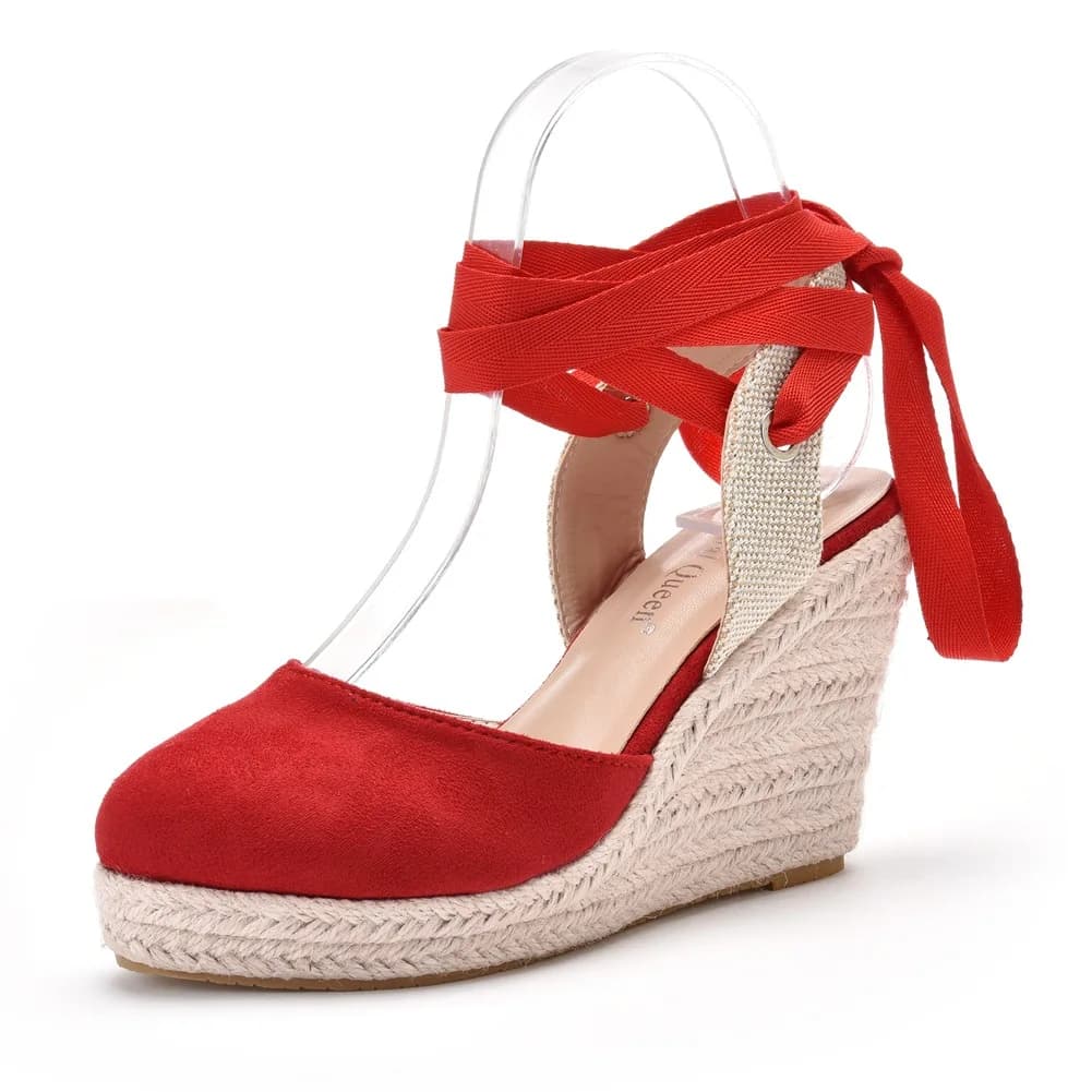 Taglie forti 34-41 Scarpe da donna Estate Tacco alto Sandali con zeppa Sandali con fibbia alla caviglia Punta chiusa Scarpe casual comode