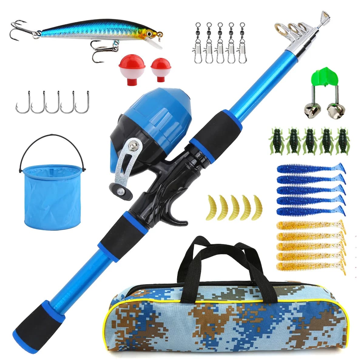 1.5M Lure Fishing Rod and Reel Combo with Tackle Box,Fishing Accessories&Carry Bag,Complete Beginner Child Fishing Tackle Kit