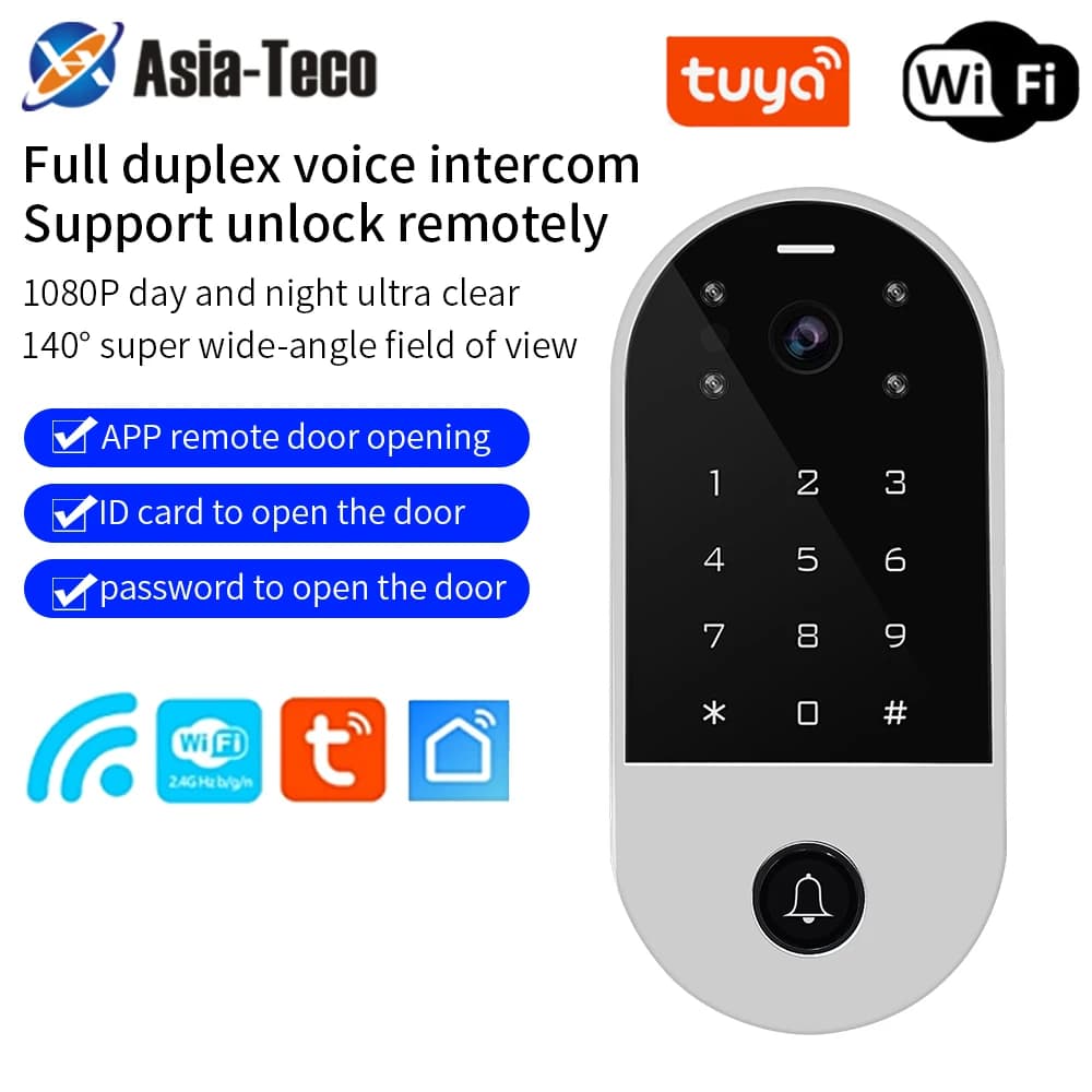 Sistema di controllo accessi videocitofono WiFi Tuya Smart App Telecamera Peep per porta per appartamento e casa Controllo accessi RFID con fotocamera