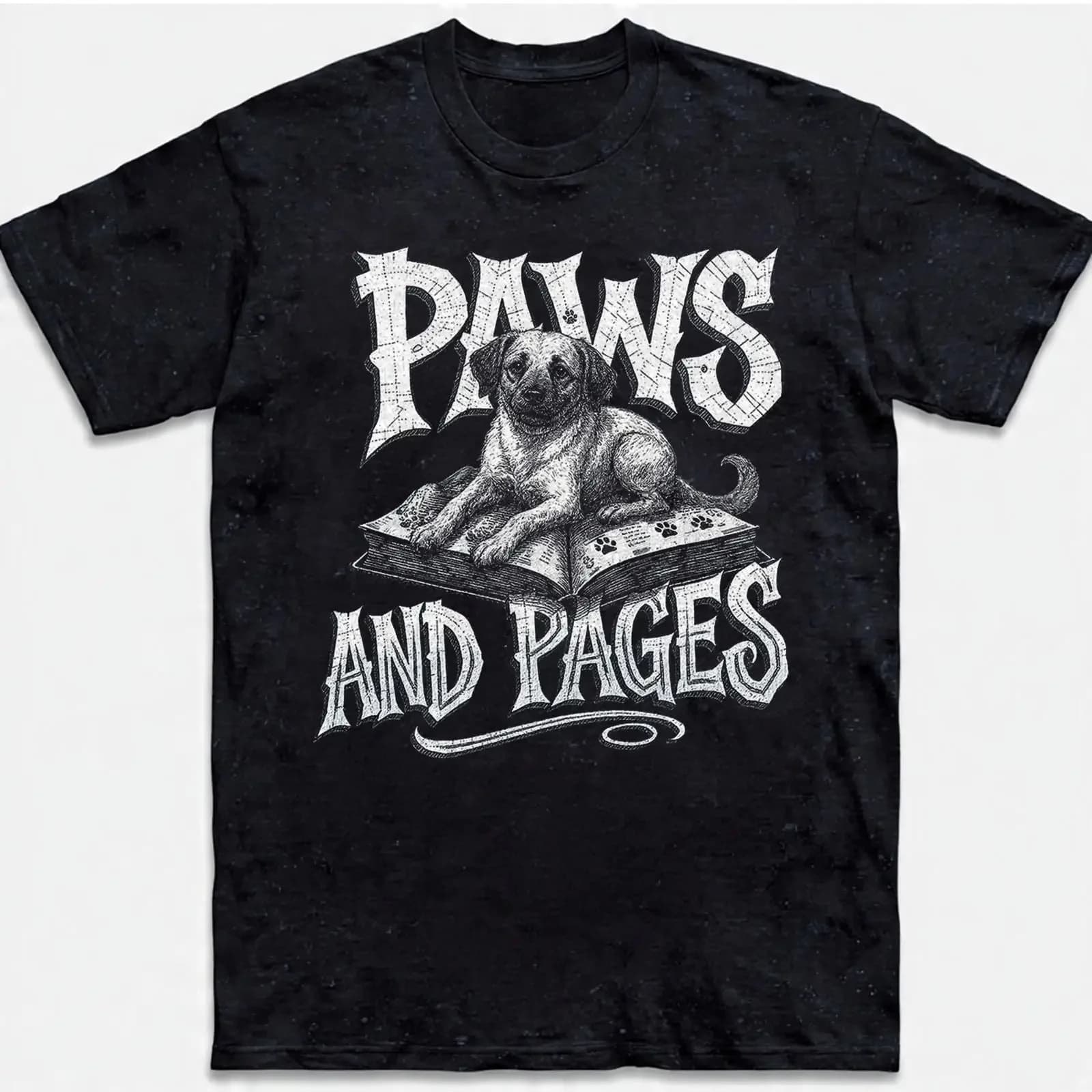 Paws And Pages T Shirt Dog Reading Book Lover Library Vintage Sketch vintage Washed streetwear Unisex graphic designer clothes